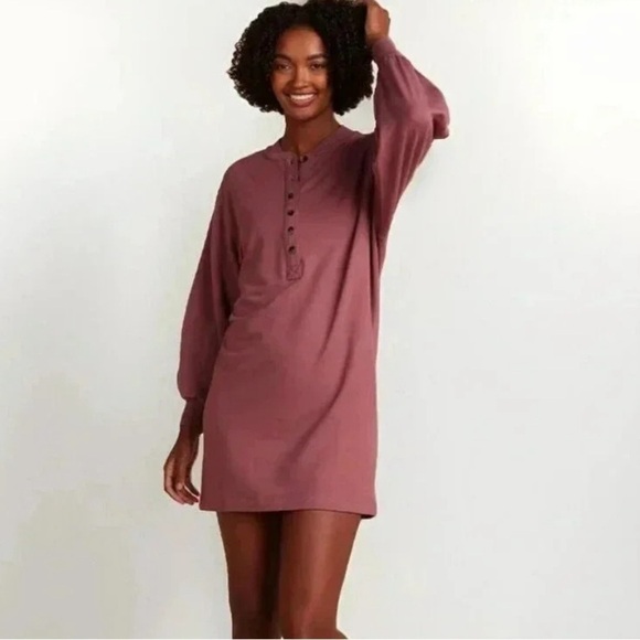 summersalt Dresses & Skirts - Summersalt Purple Red Mauve Softest French Terry Henley Dress Medium